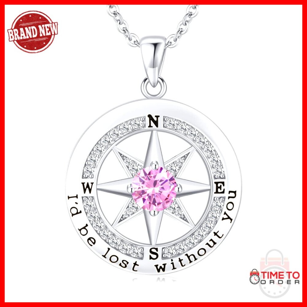 Sterling Silver Compass Pendant Necklace Engraved I'd Be Lost Without You